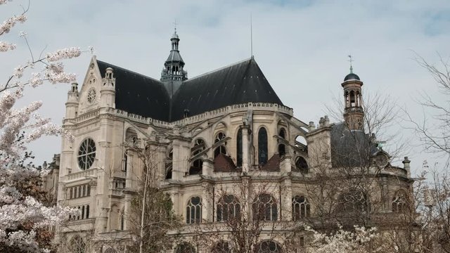 Spring in France, a beautiful old cathedral. Architecture Saint-Eustache Paris France 03.20.2019