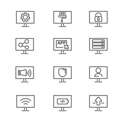 Set of settings and customization on computer with line design