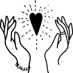 Female line art and sketch black holding hands illustration on the white isolated background.