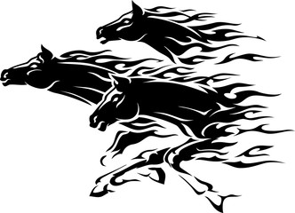 Three Horse Galloping Abstract Flame Tattoo 
