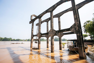 Old French railway bridge over Mekong River.
