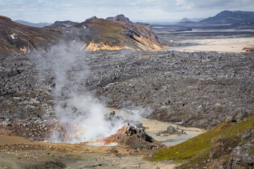 Landmannalaugar National Park - Iceland. Rainbow Mountains. Beautiful colorful volcanic mountains. Summer time.