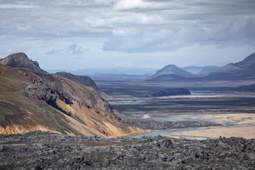 Landmannalaugar National Park - Iceland. Rainbow Mountains. Beautiful colorful volcanic mountains. Summer time.