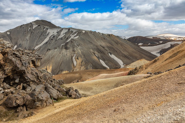 Landmannalaugar National Park - Iceland. Rainbow Mountains. Beautiful colorful volcanic mountains. Summer time.