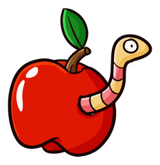Funny and cute worm coming out from apple - vector.