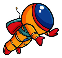 Cute and funny orange astronaut flying - vector.