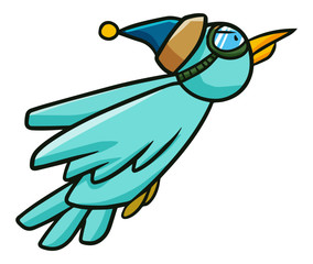 Funny and cute green bird fying fast - vector.