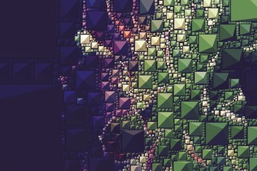 Abstract background with geometric design. Digital futuristic element. Technology. Macro flower cactus. Floral wallpaper. Colorful green blue pink red. Dark background.