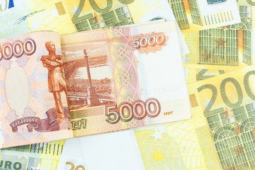 euro,ruble banknotes