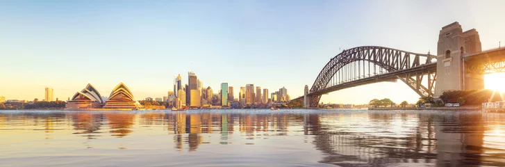 Fotobehang Sydney Harbour Bridge Panorama van de haven en de brug van Sydney