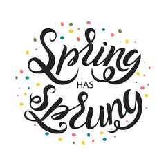 Illustration of hand lettering with "spring has sprung" inside. T shirt printing, bunner, background