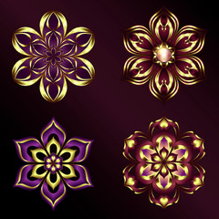 Vintage background mandala card with golden lace ornaments and art deco floral decorative elements