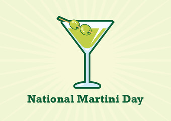 National Martini Day vector. Martini drink with olive vector. Martini glass with olive icon. National Martini Day Poster, June 19