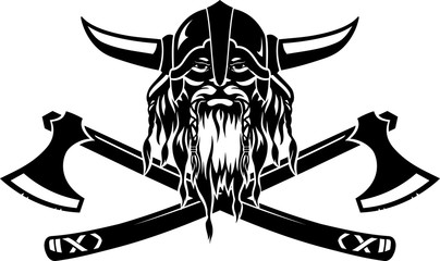 Viking Emblem, Horned Helmet and Long Axe