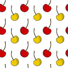 Sweet ripe cherry. Vector concept in doodle and sketch style. Hand drawn illustration for printing on T-shirts, postcards.