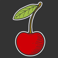 Organic fresh cherry. Vector concept in doodle and sketch style.