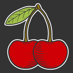 Organic fresh cherry. Vector concept in doodle and sketch style.