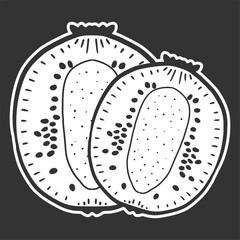 Sweet ripe slice of kiwi. Vector concept in doodle and sketch style.