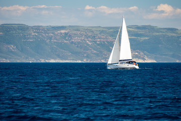 a sailingboat at sea outside the coast of Corsica