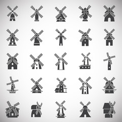 Wind mill icons set on background for graphic and web design. Simple illustration. Internet concept symbol for website button or mobile app. - obrazy, fototapety, plakaty