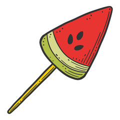 Watermelon candy or icerceam. Vector concept in doodle and sketch style.