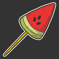 Watermelon candy or icerceam. Vector concept in doodle and sketch style.