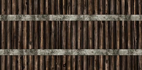 wooden beam wall with metal straps