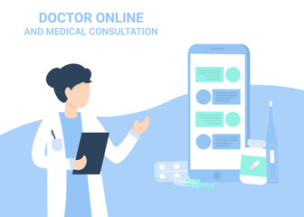 doctor woman and phone chat medical consultation