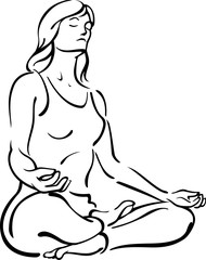 Yoga Squat Calm and Meditation, Line Art