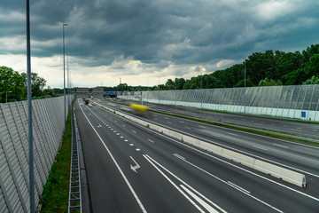 Traffic over the highway, motion blurred traffic, ring east A10, 06/14/2019 Amsterdam the Netherlands, speedway, freeway fast