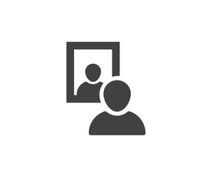 Mirror icon with human face reflection 