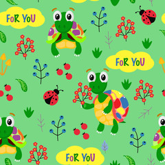 seamless pattern for you with colorful turtles - vector illustration, eps
