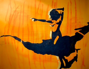 art sketch of a young beautiful sexy woman topless and in transparent skirt