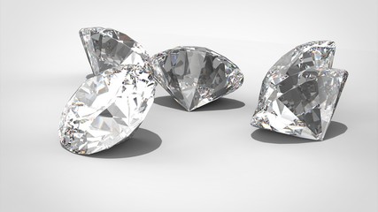 Luxury diamonds on whte backgrounds - clipping path. 3D rendering model