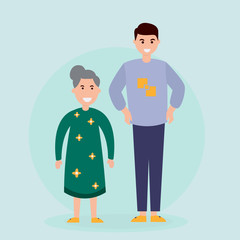 Fototapeta premium Grandmother with her son. Vector illustration of a flat design