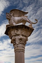 Column with the Venetian winged lion in Piazza dei signori in Vicenza, Italy