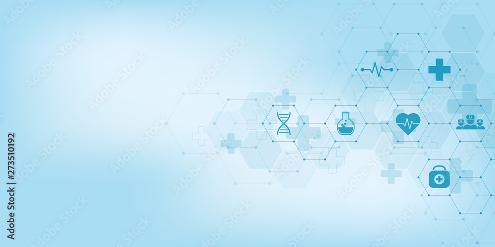 Poster abstract medical background with flat icons and symbols. template design with concept and idea for h