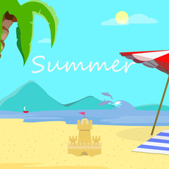 Exotic Seaside with Sand Castle, Coast Seascape