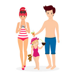 Happy Family at Beach. Mother Father with Child