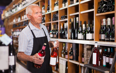 Male vintner working in modern wine shop