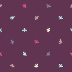 Vector Colorful Bees Shapes on Purple seamless pattern background. Perfect for fabric, scrapbooking and wallpaper projects.	