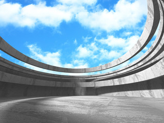 Fototapeta premium Concrete room wall construction on cloudy sky background