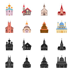 Isolated object of cult and temple icon. Set of cult and parish stock symbol for web.