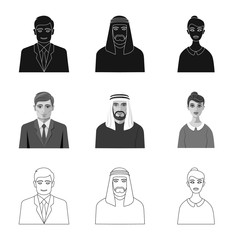 Isolated object of hairstyle and profession  symbol. Set of hairstyle and character  vector icon for stock.