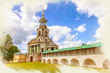 Fototapeta na wymiar Torzhok. Novotorzhsky Borisoglebsky Monastery. Imitation of the picture