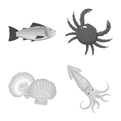 Isolated object of seafood and healthy sign. Collection of seafood and ocean vector icon for stock.