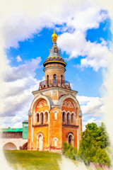 Fototapeta na wymiar Torzhok. Novotorzhsky Borisoglebsky Monastery. Imitation of the picture