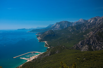Fototapeta na wymiar Beautiful view of the Mediterranean Sea, mountains and forest. Turkey, Antalya