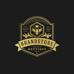 Luxury logo design template vector illustration victorian vignettes royal ornament shapes for logotype or badge design.