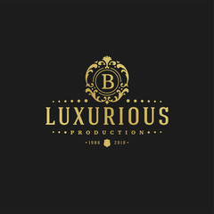 Luxury logo design template vector illustration victorian vignettes royal ornament shapes for logotype or badge design.
